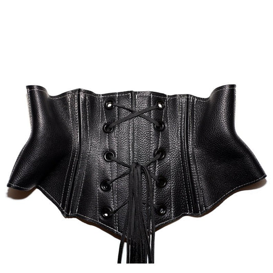Raw Leather Low Slung Cincher With White Detail Stitching - Garo Sparo