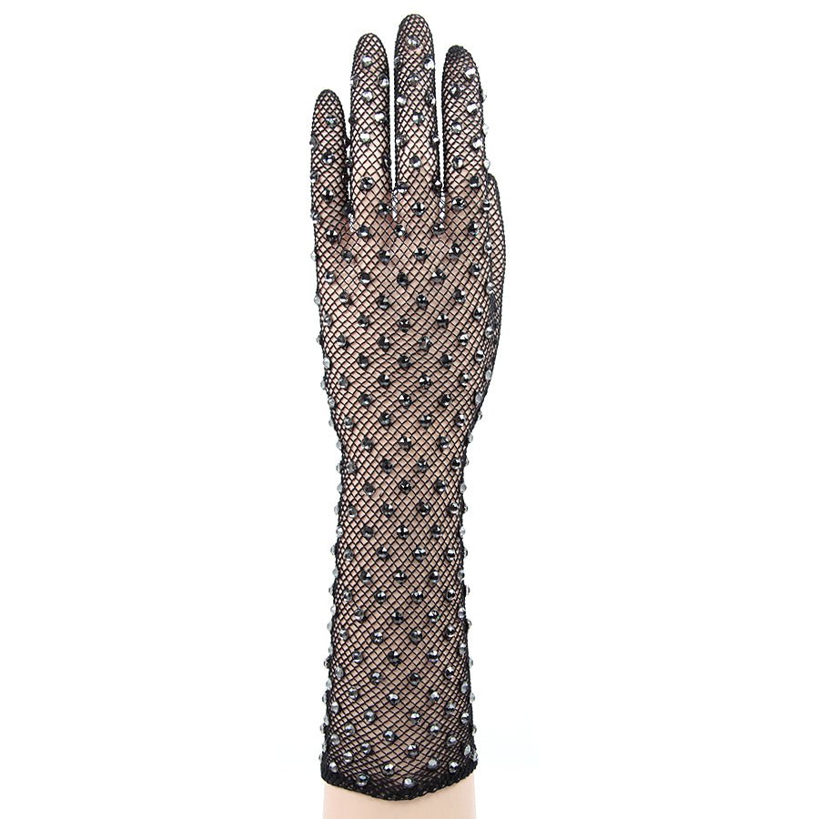 Black Fishnet Gloves with Silver Night Crystals - Garo Sparo