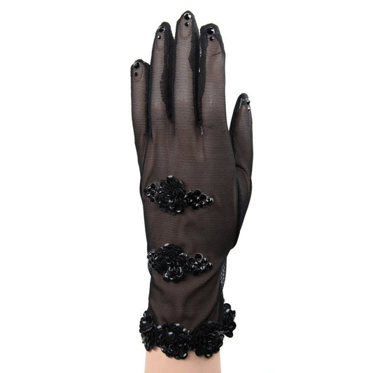 Black Sequin Floral Gloves - Garo Sparo