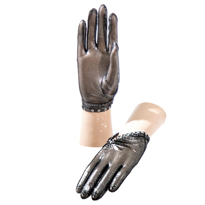 Ruched Short Gloves with Crystal Embellishment - Garo Sparo